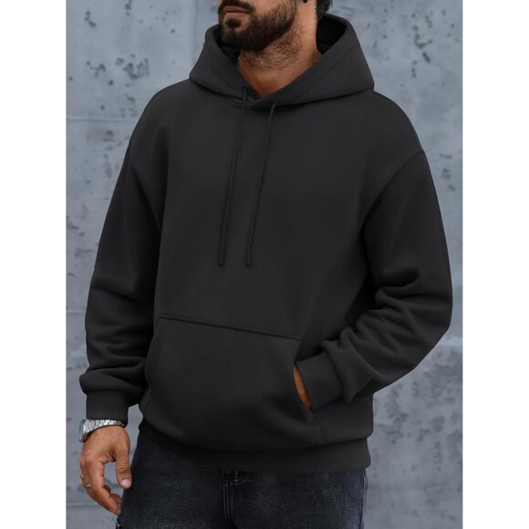 Mens Oversized Hoodies Fall Sweatshirt Winter Fleece Hooded Collar Drawstring Pu - Picture 3 of 6